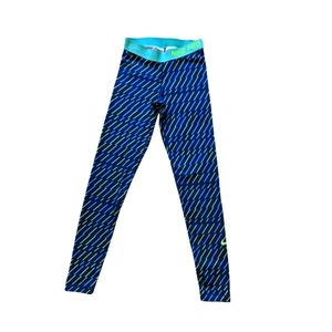 Women's Nike Pro Tights Size S Blue Green Stripe